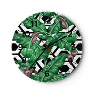 Ceas de perete - Ceas pe sticlă - Compoziție simetrică din natură - 40x40 cm