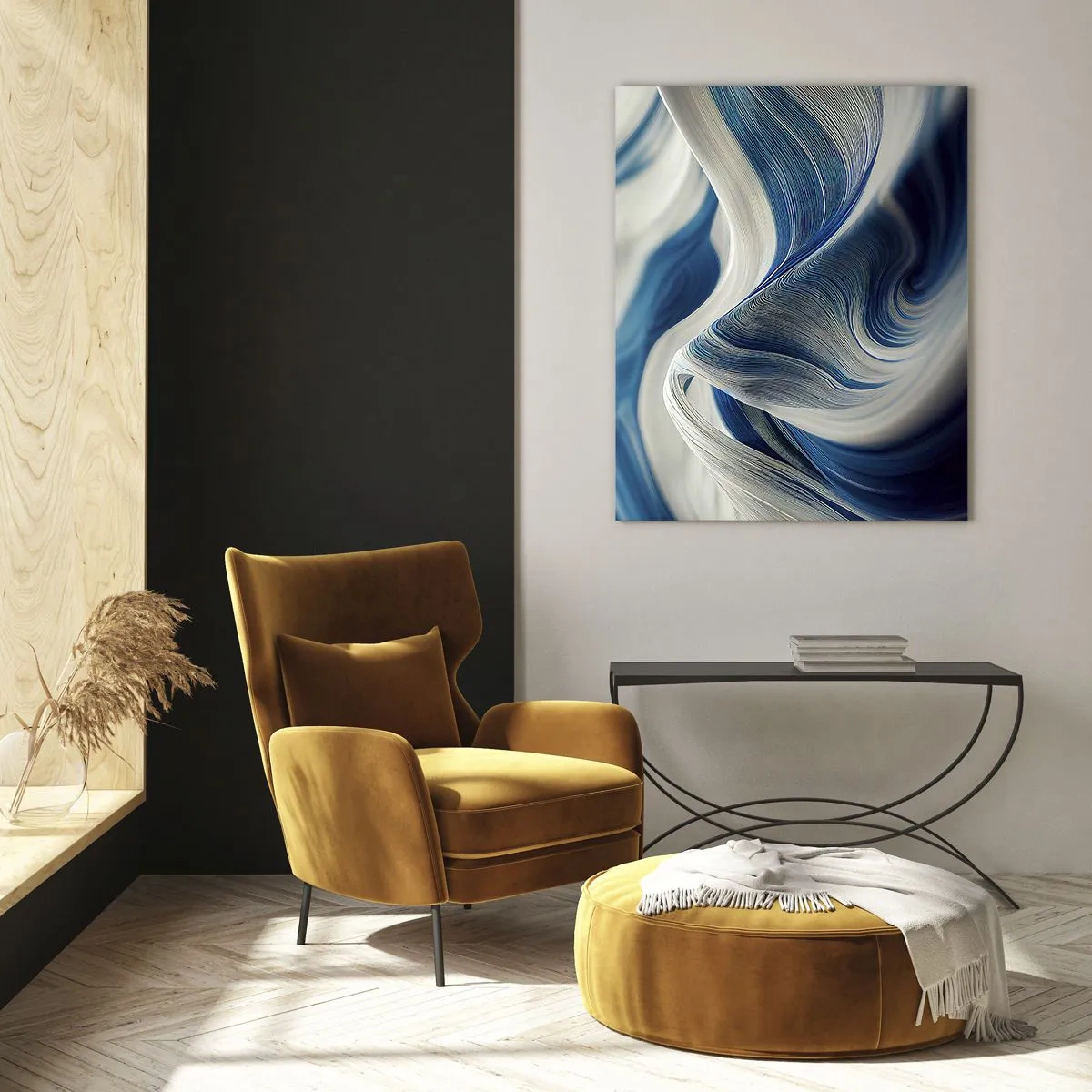 Tablou pe sticlă - Fluiditate de albastru și alb - 50x70 cm