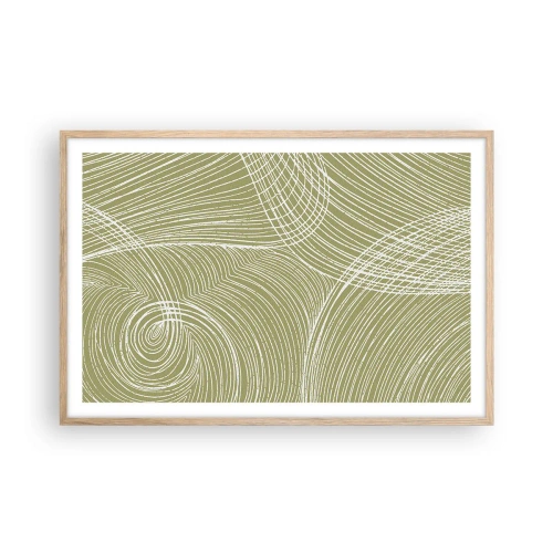 Poster în ramă de stejar deschis - Abstracție complicată în alb - 91x61 cm