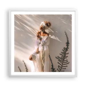 Poster în ramă albă - Soarele și fata - 60x60 cm