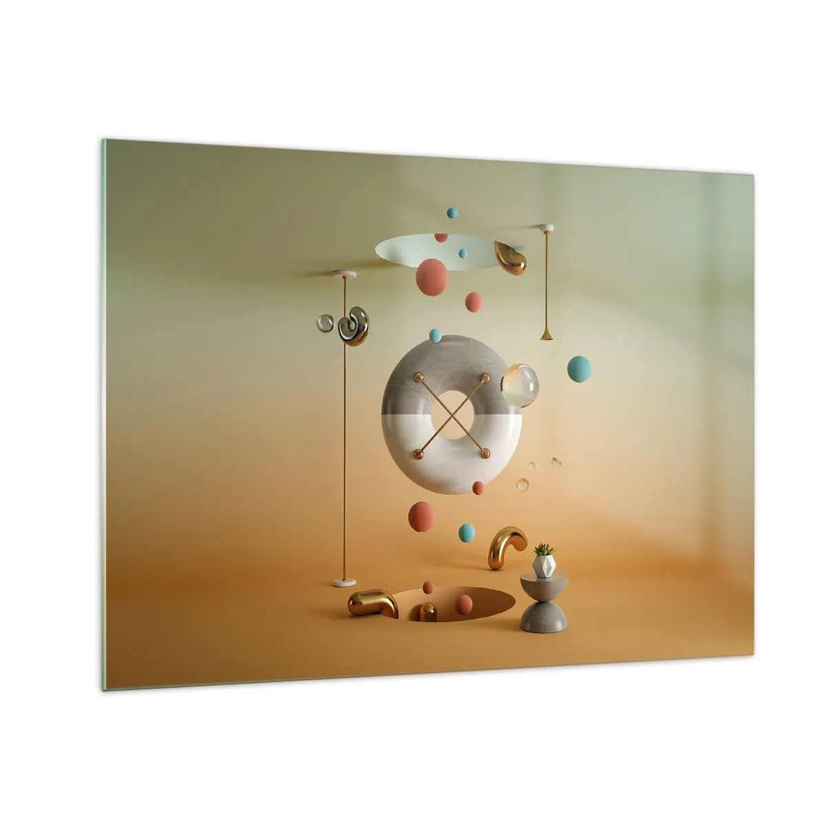 Tablou pe sticlă - Figuri geometrice în culori pastelate într-un spațiu abstract - 70x50cm - Orice se poate întâmpla - Decorațiune modernă pentru perete pentru living și dormitor ARTTOR