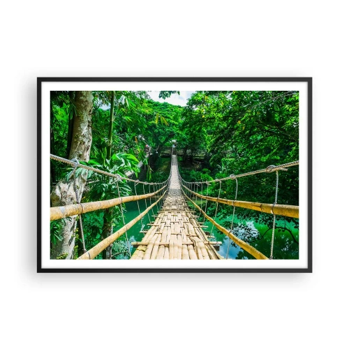 Poster în ramă neagră - Pod de maimuțe peste verdeață - 100x70 cm