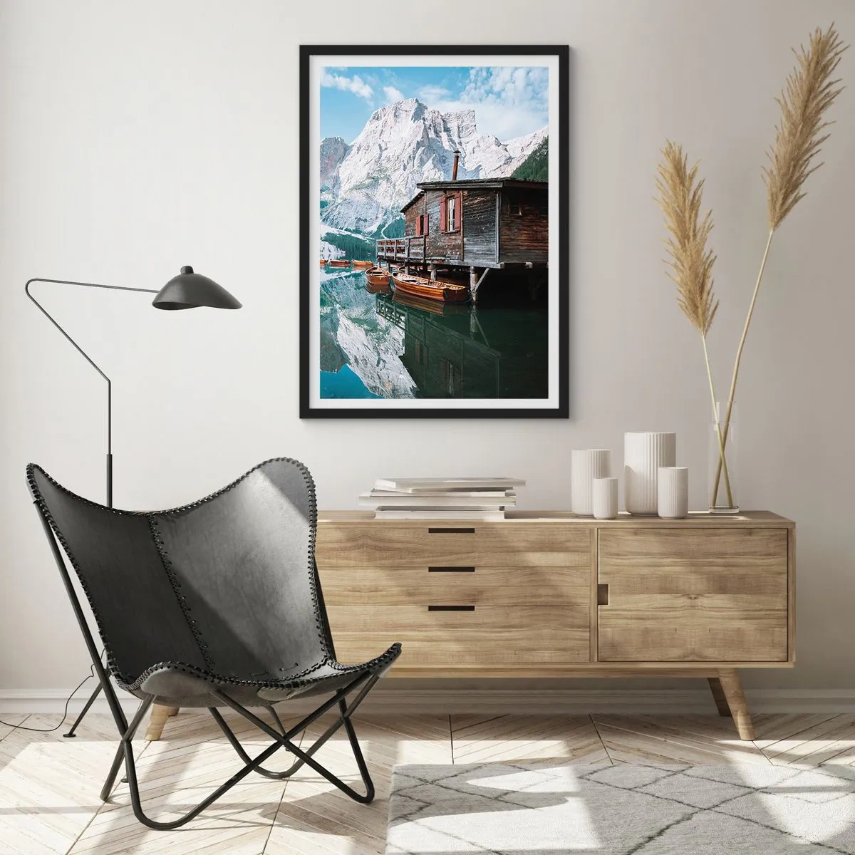 Poster în ramă neagră - Dimineață cristalină de munte - 61x91 cm