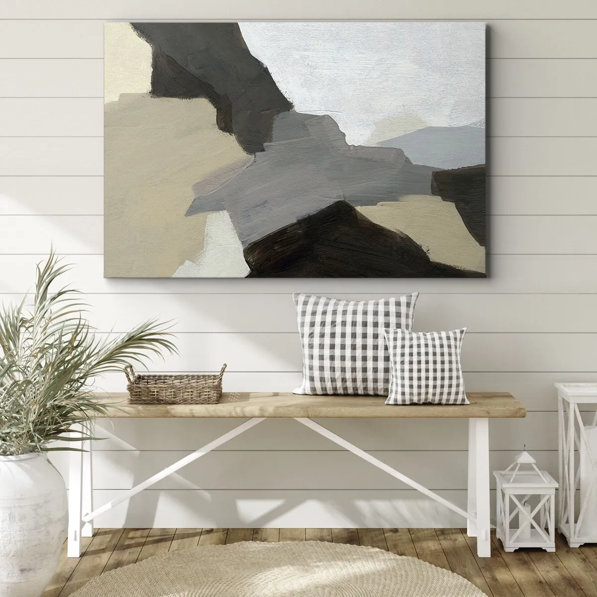 Tablou pe pânză Canvas - Forme abstracte în nuanțe de bej, maro și gri - 70x50cm - Abstracție: despărțirile griului - Decorațiune modernă pentru perete pentru living și dormitor ARTTOR