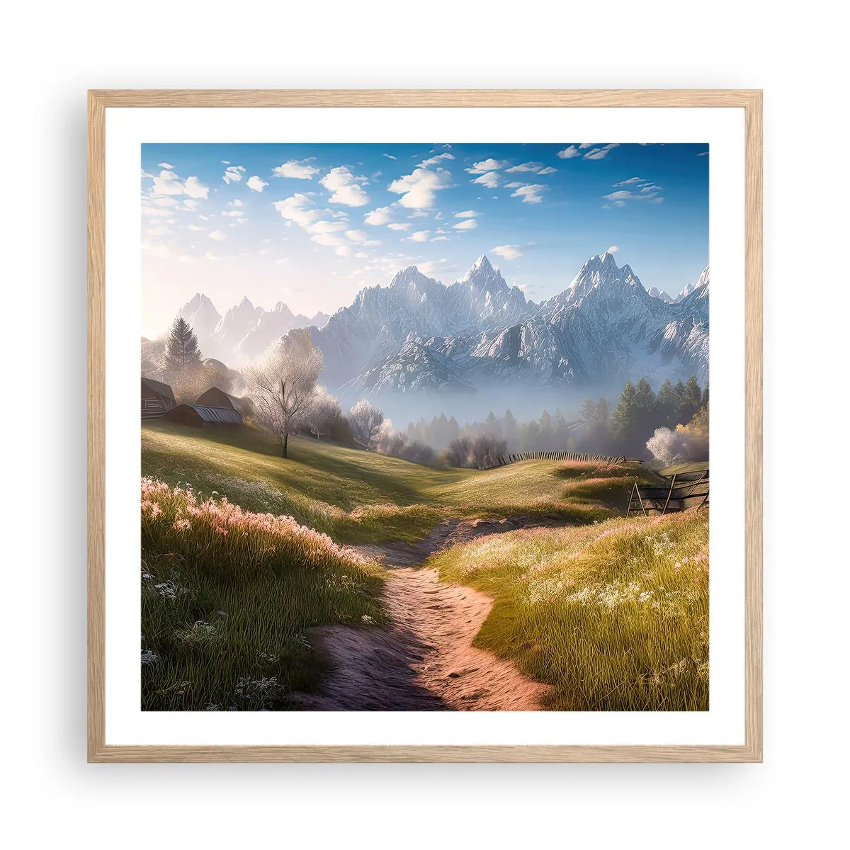 Poster în ramă de stejar deschis - Valea idilică - 60x60 cm