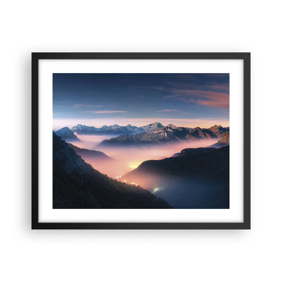 Poster în ramă neagră - Lumină în văi - 50x40 cm