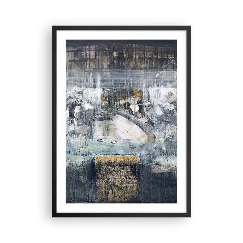 Poster în ramă neagră - O compoziție abstractă în nuanțe de gri și auriu. - 50x70cm - Ca pe gheață, ca pe asfalt - Decorațiune modernă pentru perete pentru living și dormitor ARTTOR