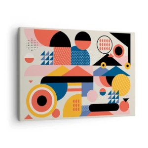 Tablou pe pânză Canvas - Forme geometrice colorate în stil retro - 70x50cm - Compoziție: joacă-te - Decorațiune modernă pentru perete pentru living și dormitor ARTTOR