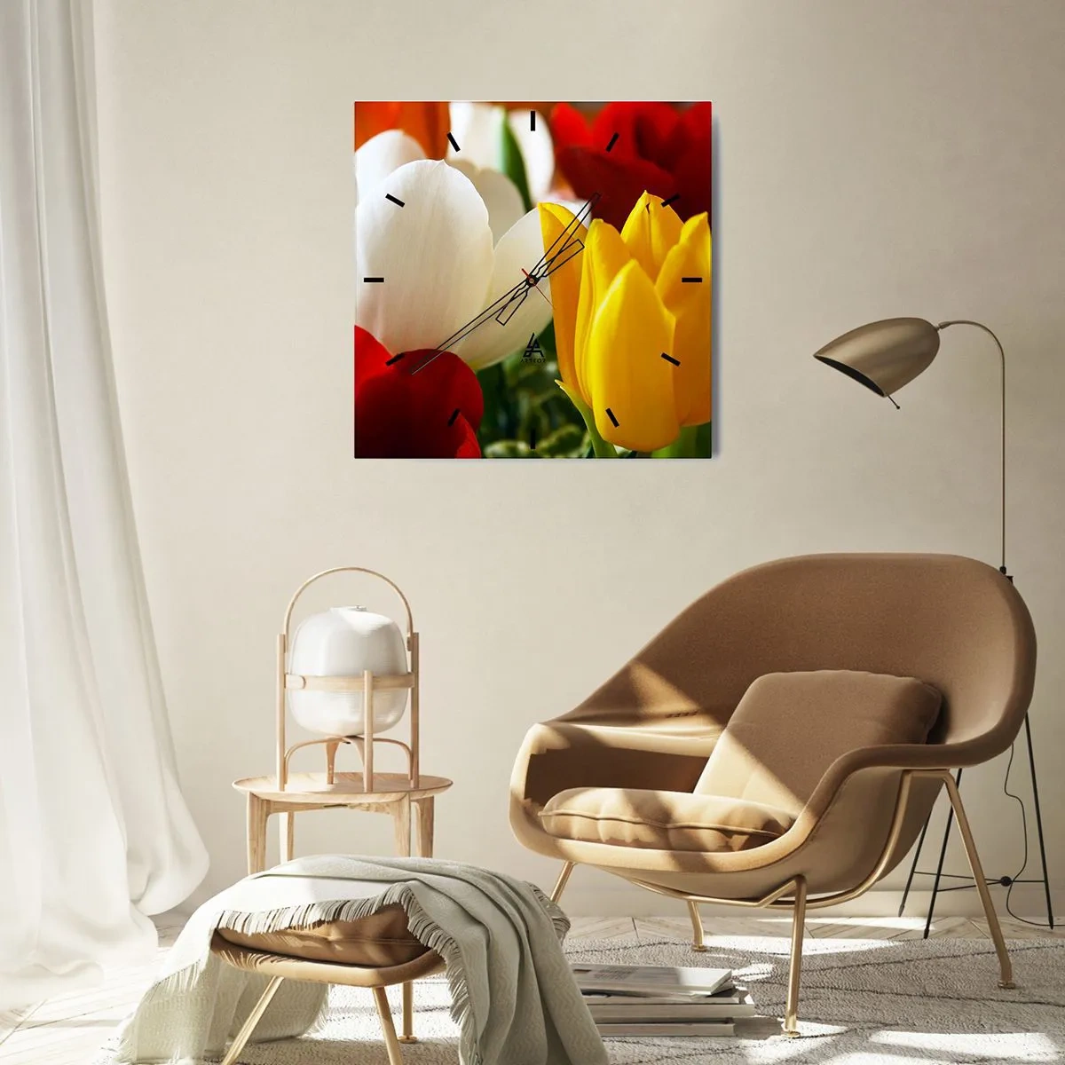 Ceas de perete - Ceas pe sticlă - Goana după lalele - 40x40 cm