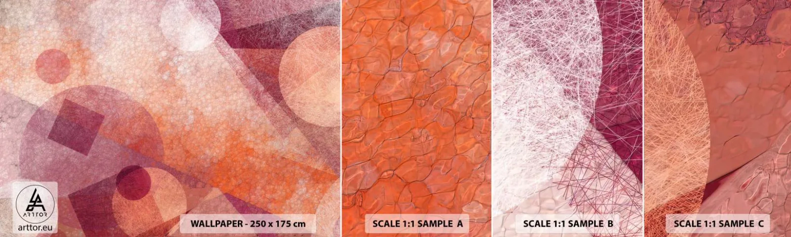 Mostră de Tapet Standard Eco - Transformări geometrice în roz - Abstracția, Bucată, Model modern - 100x30 cm
