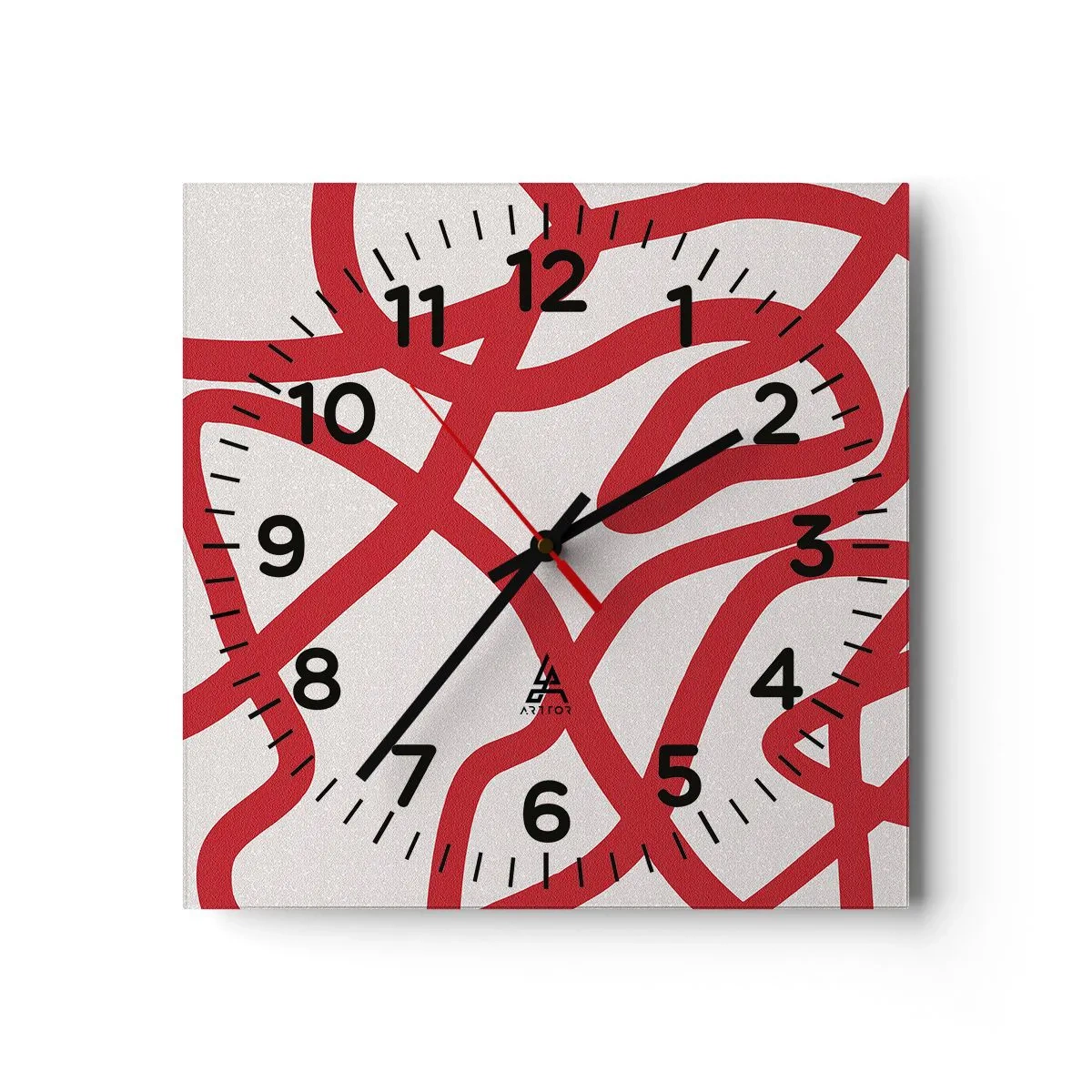 Ceas de perete - Ceas pe sticlă - Roșu pe alb - 40x40 cm