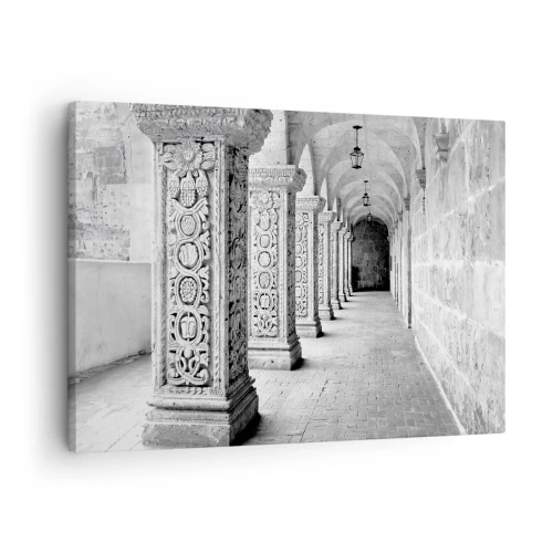 Tablou pe pânză Canvas - Coloane istorice într-o fotografie monocromatică - 70x50cm - Și încotro…? - Decorațiune modernă pentru perete pentru living și dormitor ARTTOR