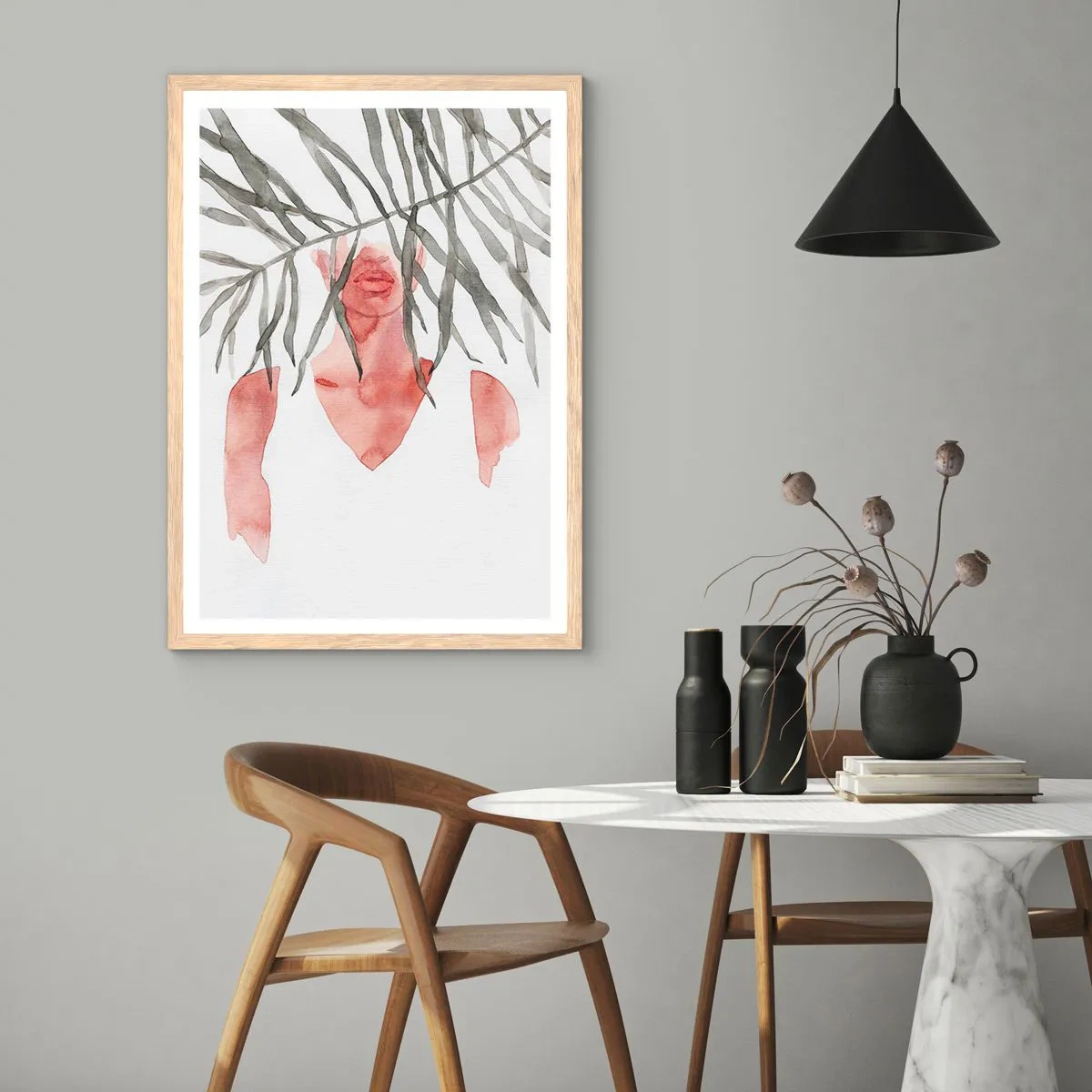 Poster în ramă de stejar deschis - Doamna de la tropice - 61x91 cm