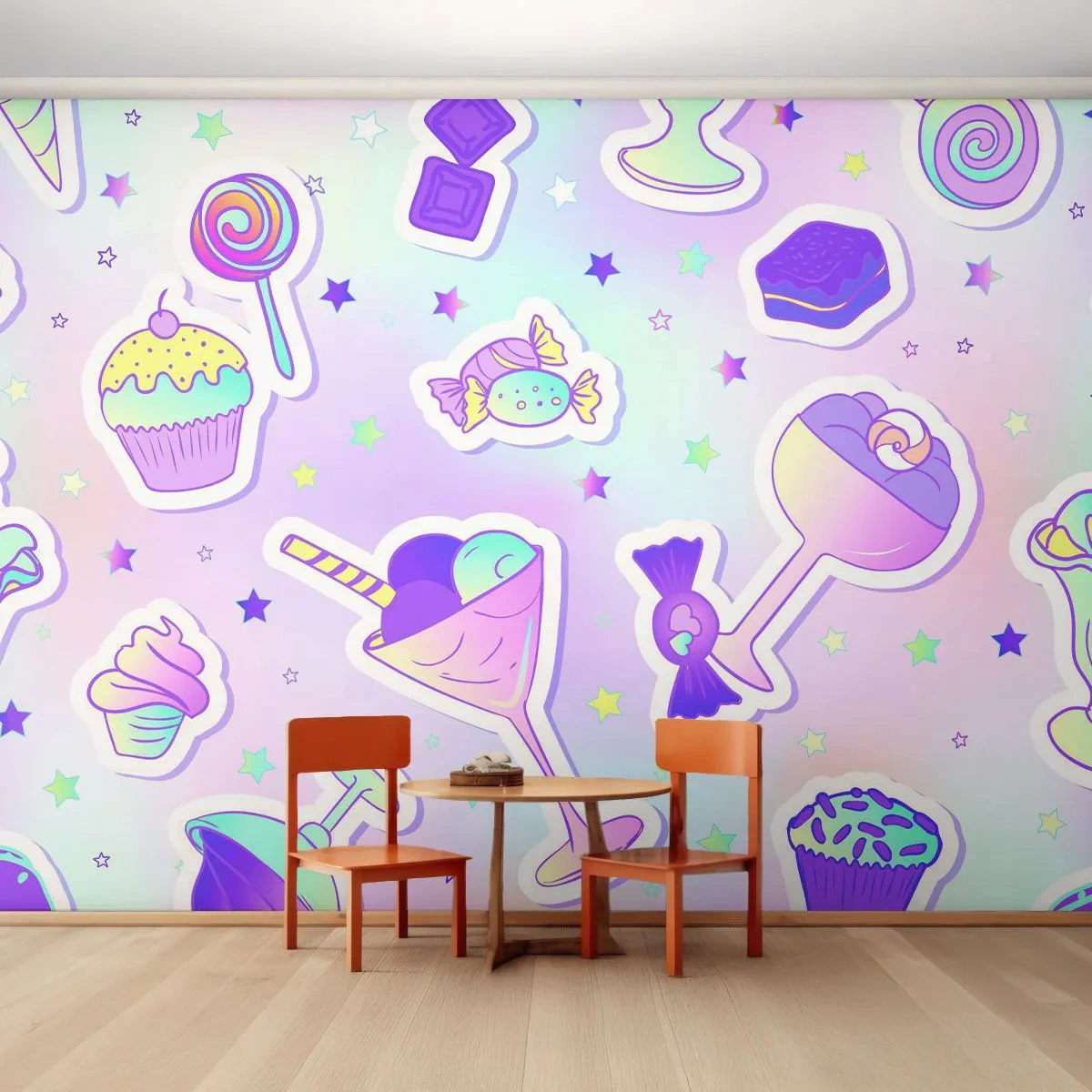 Tapet Standard Eco - Dulciuri și deserturi colorate în stil pastel - 100x70cm - Să ai o zi de naștere în fiecare zi - Decorațiune modernă pentru perete pentru living și dormitor ARTTOR