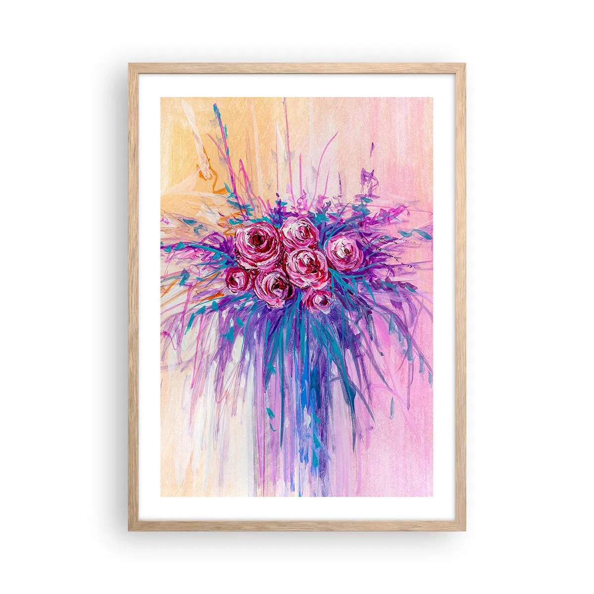 Poster în ramă de stejar deschis - Fântână de trandafiri - 50x70 cm