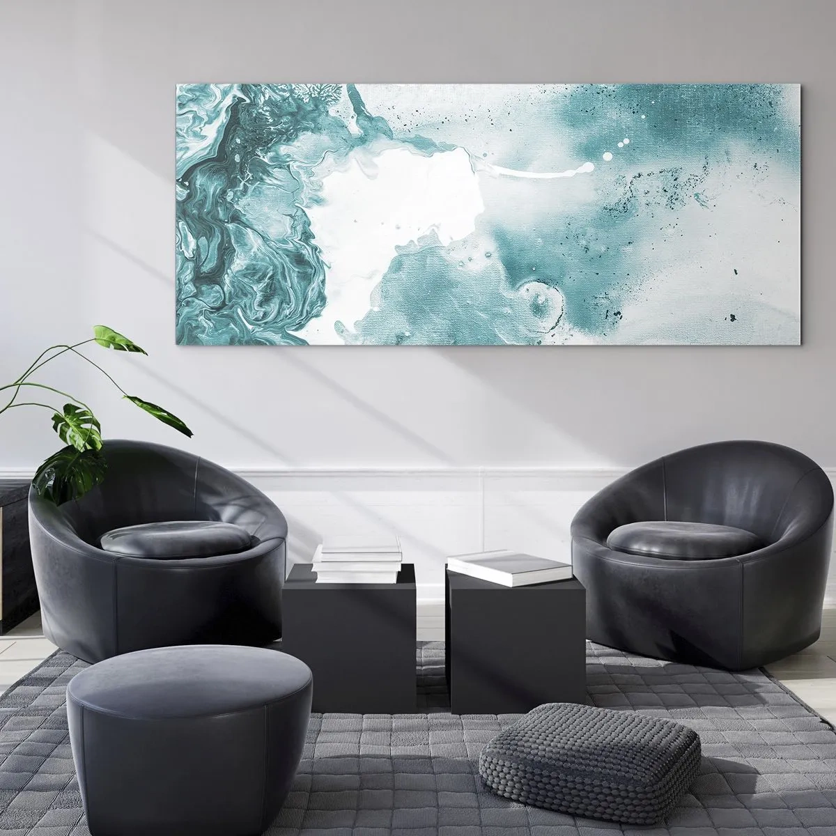 Tablou pe sticlă - Câmpii inundabile de albastru - 140x50 cm