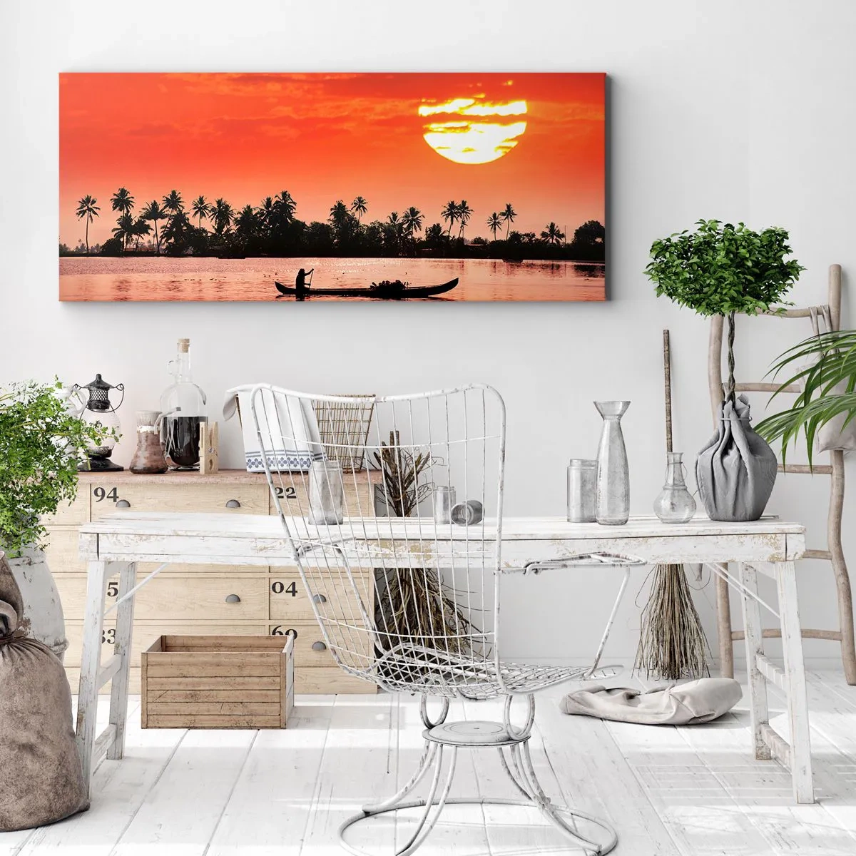 Tablou pe pânză - Liniștea tropicelor la apus de soare - 100x40 cm
