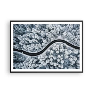 Poster în ramă neagră - Prin pădurea de iarnă - 100x70 cm