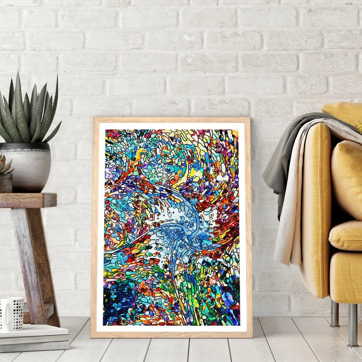 Poster în ramă de stejar deschis - Vitraliu de picături - 70x100 cm