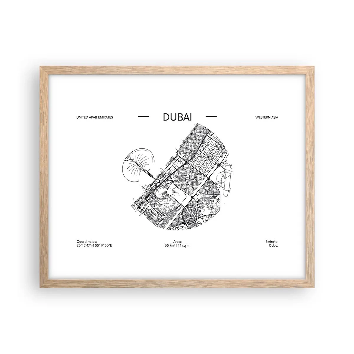 Poster în ramă de stejar deschis - Anatomia Dubaiului - 50x40 cm