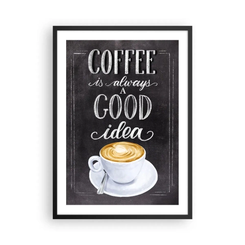 Poster în ramă neagră - Poster de cafea cu litere în stil tablă - 50x70cm - Of course! - Decorațiune modernă pentru perete pentru living și dormitor ARTTOR