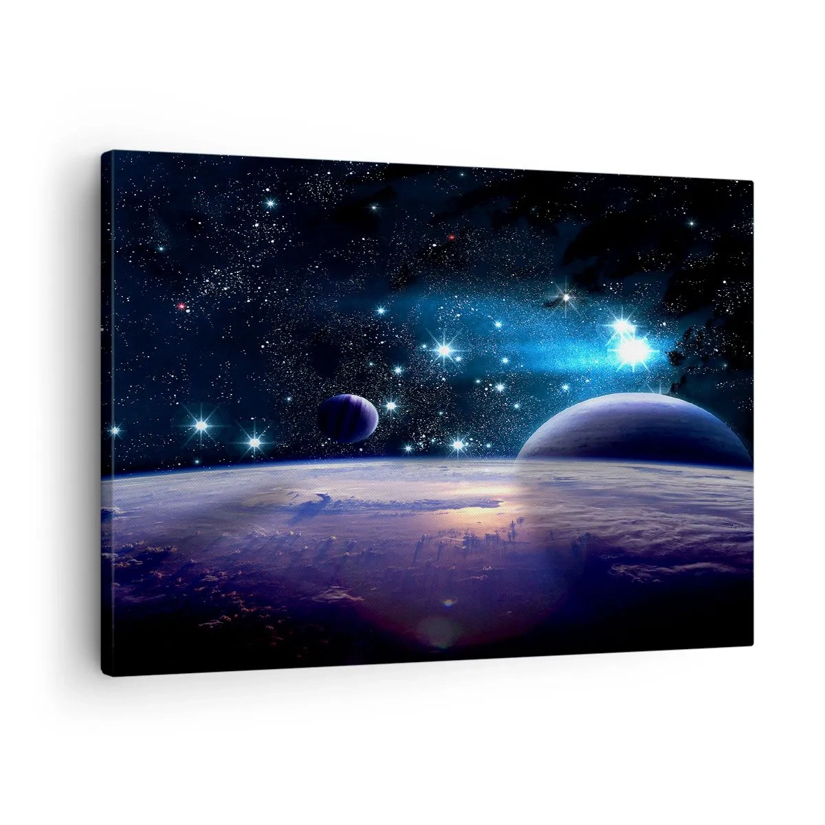 Tablou pe pânză Canvas - O vedere a spațiului cosmic cu planete și stele - 70x50cm - Tot singuri? - Decorațiune modernă pentru perete pentru living și dormitor ARTTOR