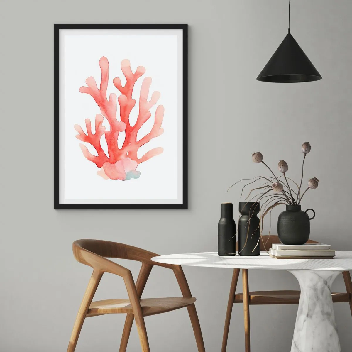 Poster în ramă neagră - Culoare de coral - 61x91 cm