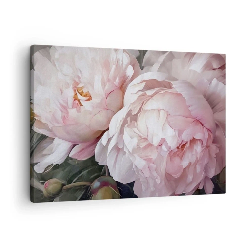 Tablou pe pânză Canvas - Bujori roz delicați în plină floare - 70x50cm - Oprit din înflorire - Decorațiune modernă pentru perete pentru living și dormitor ARTTOR