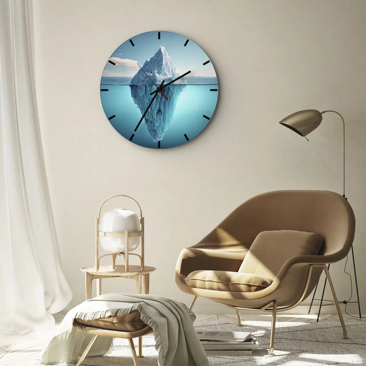Ceas de perete - Ceas pe sticlă - Un aisberg plutitor în ocean, cu partea sa subacvatică vizibilă - 30x30cm - Regina de gheață - Decorațiune modernă pentru perete pentru living, bucătărie și dormitor ARTTOR