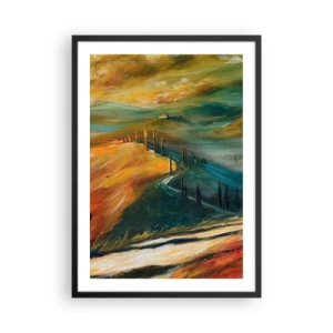 Poster în ramă neagră - Un peisaj în culori intense, un drum printre dealuri - 50x70cm - Peisaj toscan - Decorațiune modernă pentru perete pentru living și dormitor ARTTOR