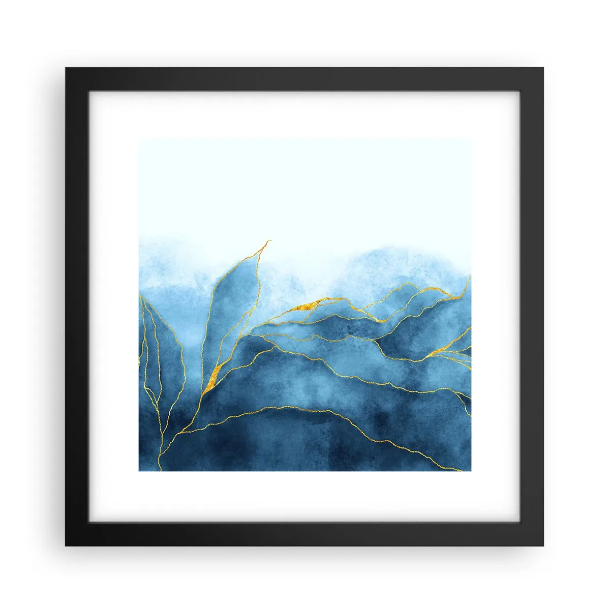 Poster în ramă neagră - Albastru în aur - 30x30 cm