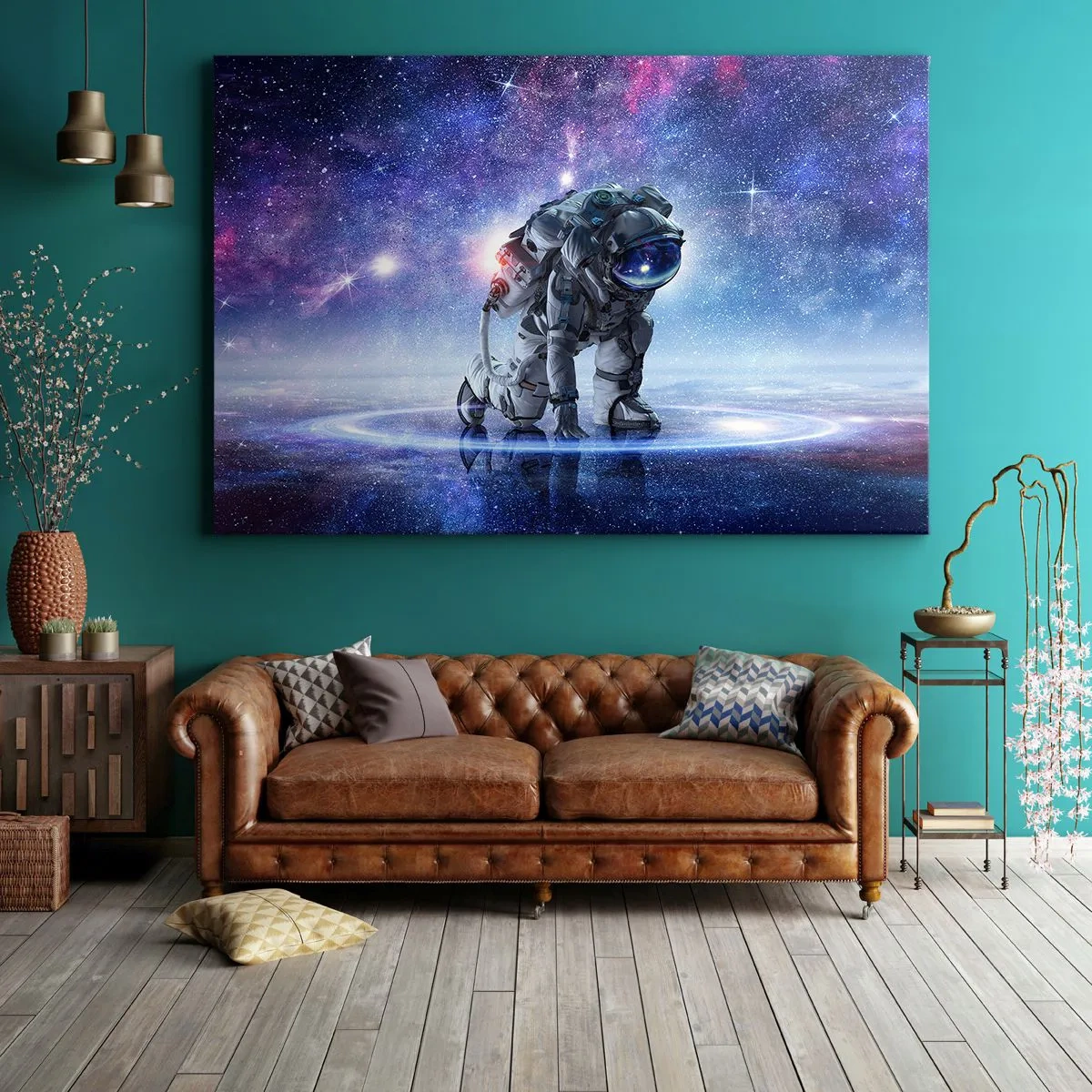 Tablou pe pânză Canvas - Astronautul într-un peisaj galactic - 70x50cm - Cerul înstelat de deasupra mea - Decorațiune modernă pentru perete pentru living și dormitor ARTTOR