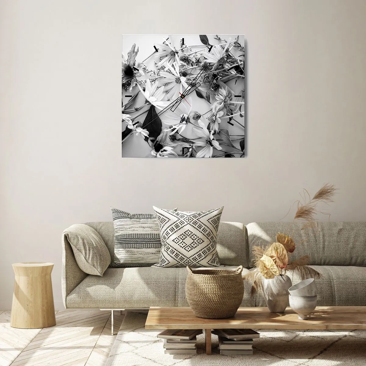 Ceas de perete - Ceas pe sticlă - Un altfel de buchet - 40x40 cm