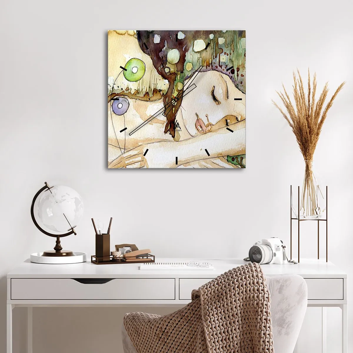 Ceas de perete - Ceas pe sticlă - Visul violet smarald - 40x40 cm