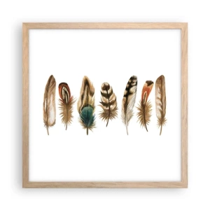 Poster în ramă de stejar deschis - Variație cu pene - 40x40 cm