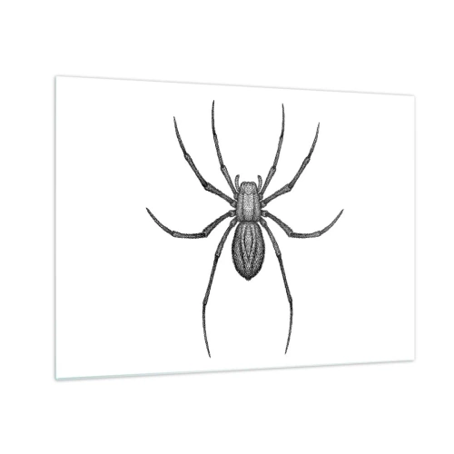Tablou pe sticlă - Ilustrație în stil retro a unui păianjen negru pe fundal alb - 70x50cm - Precizie tulburătoare - Decorațiune modernă pentru perete pentru living și dormitor ARTTOR