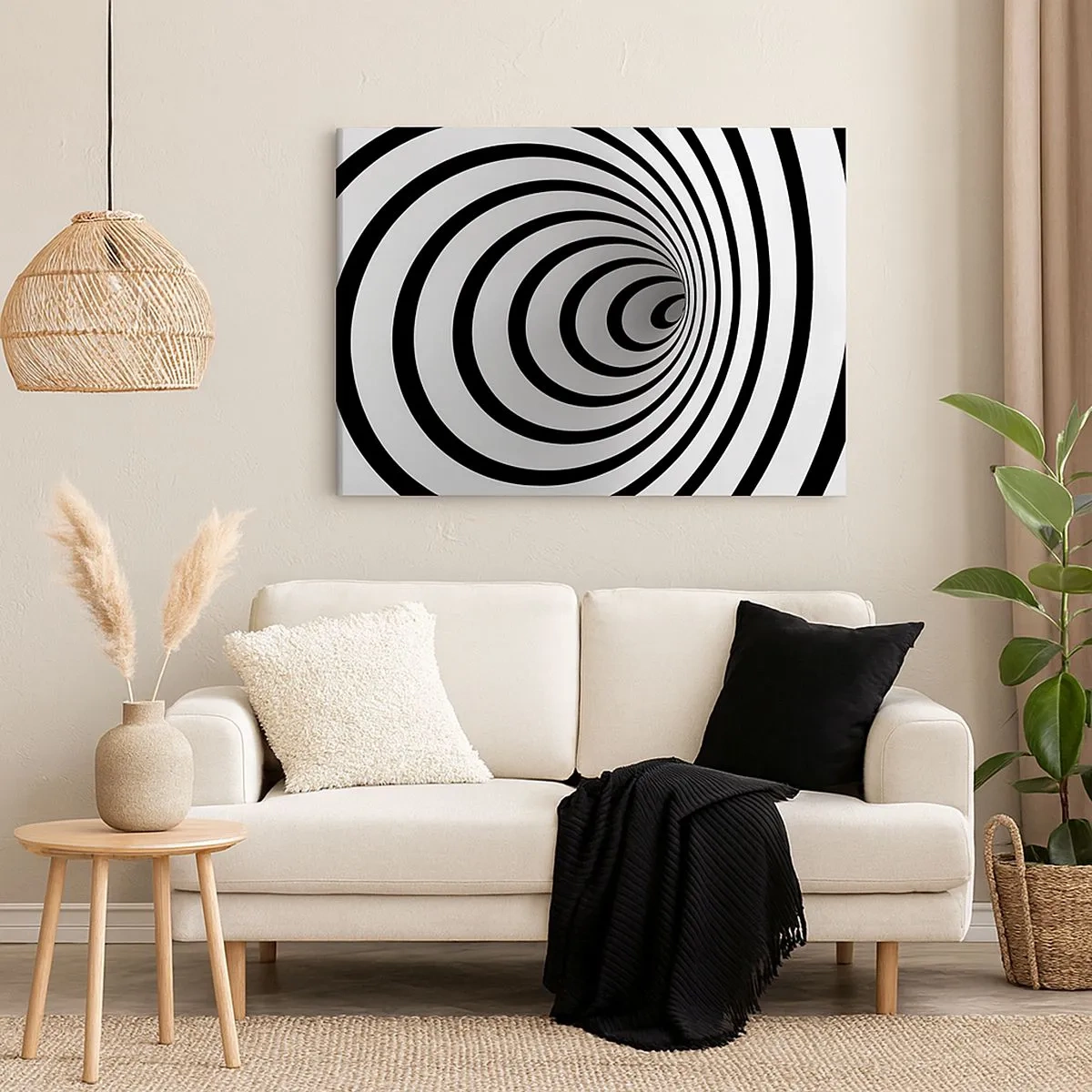 Tablou pe pânză Canvas - O spirală alb-negru creând un efect hipnotic - 70x50cm - Nu poți rezista nici uneia dintre ele? - Decorațiune modernă pentru perete pentru living și dormitor ARTTOR