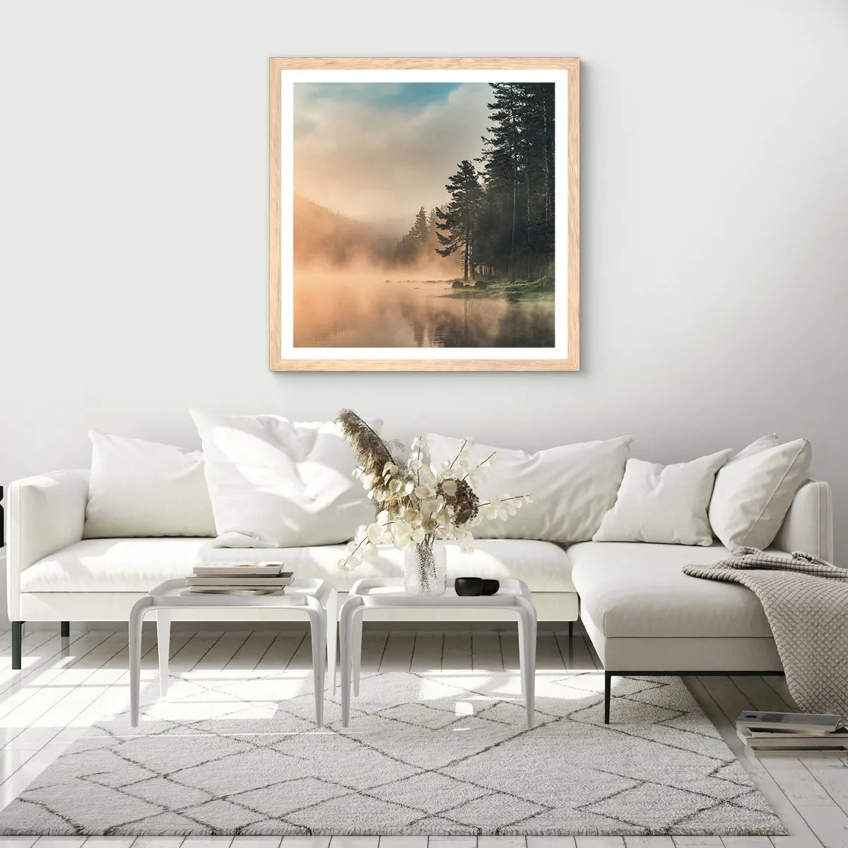 Poster în ramă de stejar deschis - Nașterea unei zile - 60x60 cm