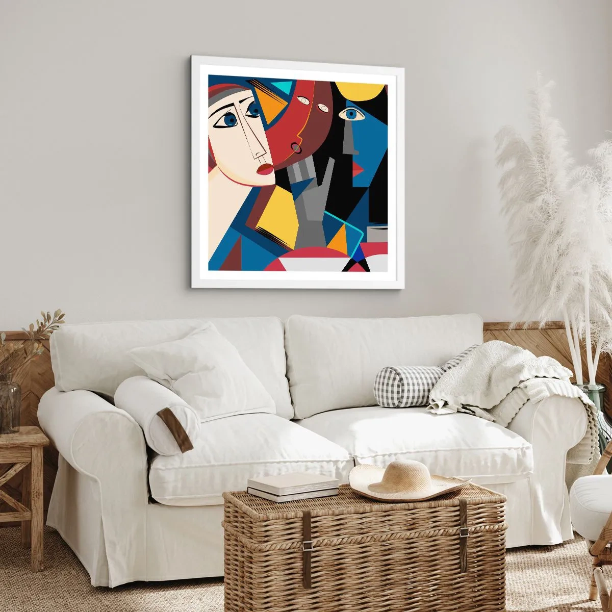 Poster în ramă albă - Discuția cubiștilor - 60x60 cm