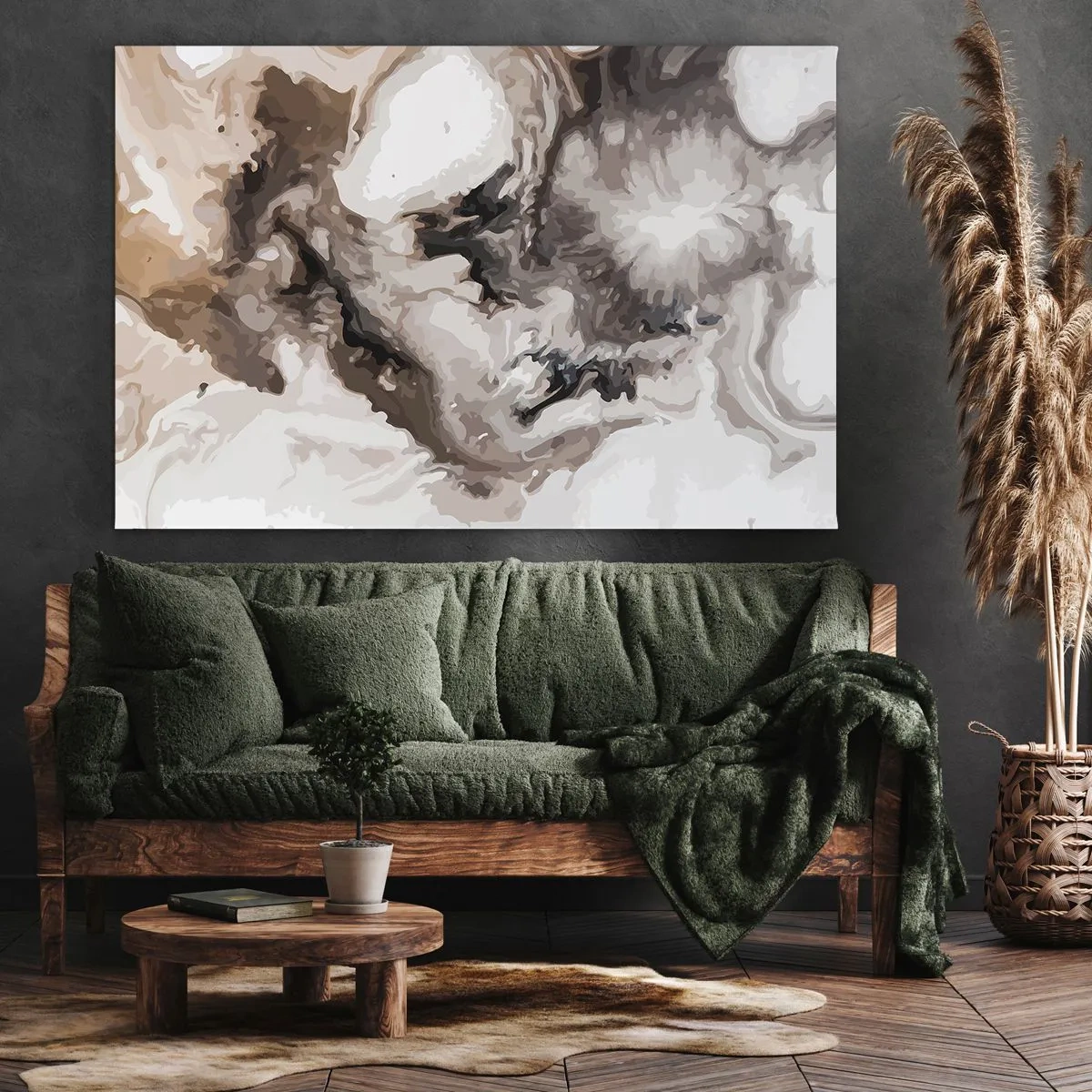 Tablou pe pânză Canvas - Model abstract în nuanțe de maro și alb - 70x50cm - Nașterea unei galaxii - Decorațiune modernă pentru perete pentru living și dormitor ARTTOR