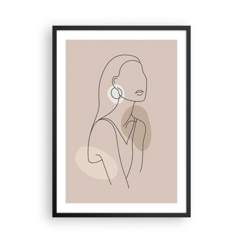 Poster în ramă neagră - Un desen minimalist al unei femei în nuanțe pastelate de bej. - 50x70cm - Icoana fecioarei - Decorațiune modernă pentru perete pentru living și dormitor ARTTOR