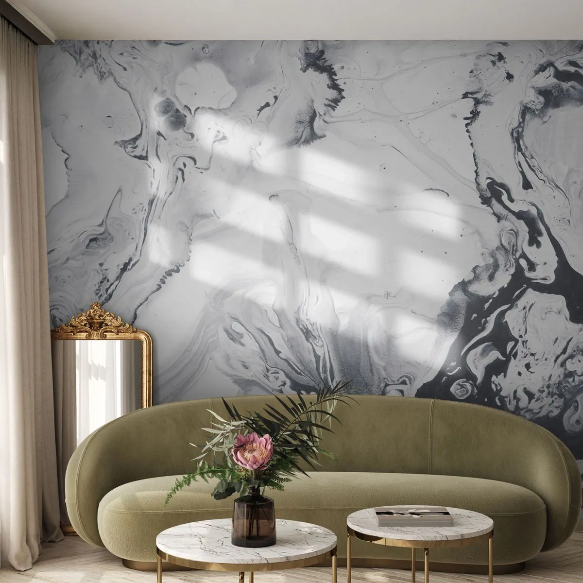 Tapet Premium Sand - Interiorul Pământului - Abstracția, Bucată, alb-negru - 250x175 cm