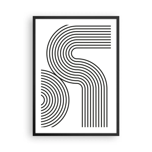 Poster în ramă neagră - Grafică modernă cu linii abstracte în alb și negru - 50x70cm - Pe o curbă - Decorațiune modernă pentru perete pentru living și dormitor ARTTOR