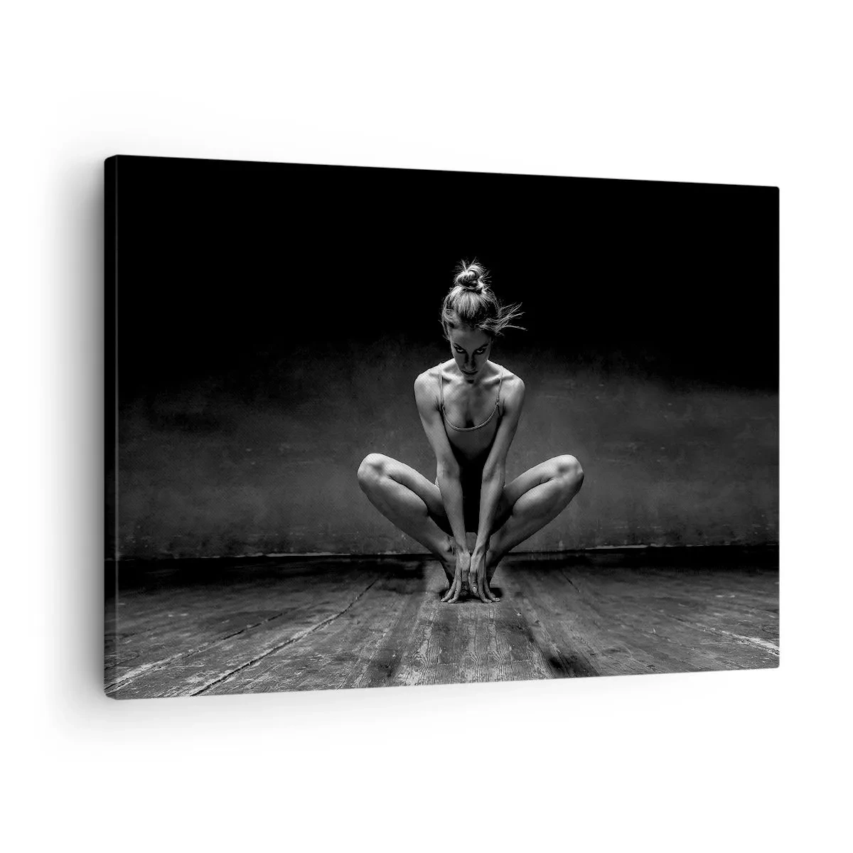 Tablou pe pânză Canvas - Un portret alb-negru al unui dansator în concentrare deplină. - 70x50cm - Energie de dans concentrată - Decorațiune modernă pentru perete pentru living și dormitor ARTTOR