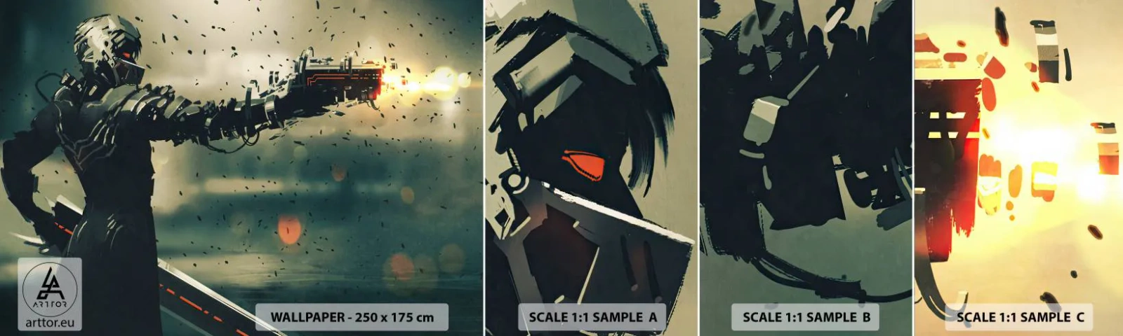 Mostră de Tapet Standard Eco - Armă letală - propriul tău Terminator - Abstracția, Fantezie, Viitorul Războinic - 100x30 cm