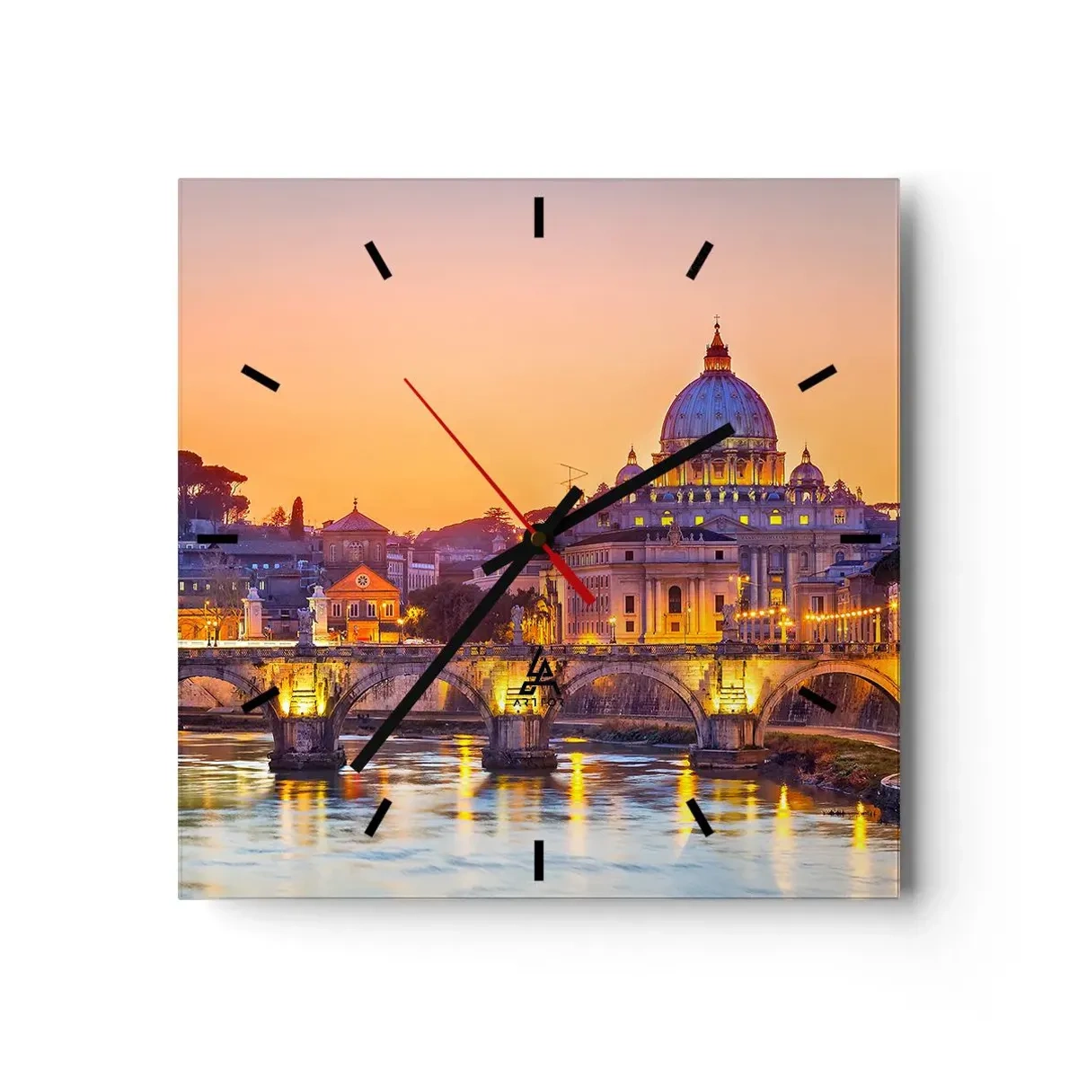 Ceas de perete - Ceas pe sticlă - Amurg deasupra Orașului Etern - 40x40 cm
