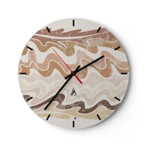 Ceas de perete - Ceas pe sticlă - Linii ondulate în nuanțe calde, nisipoase - 30x30cm - Energie bună - emoții bune - Decorațiune modernă pentru perete pentru living, bucătărie și dormitor ARTTOR