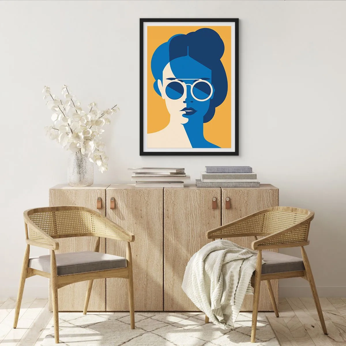 Poster în ramă neagră - Portret abstract al unei femei purtând ochelari de soare - 50x70cm - Look de vacanță - Decorațiune modernă pentru perete pentru living și dormitor ARTTOR