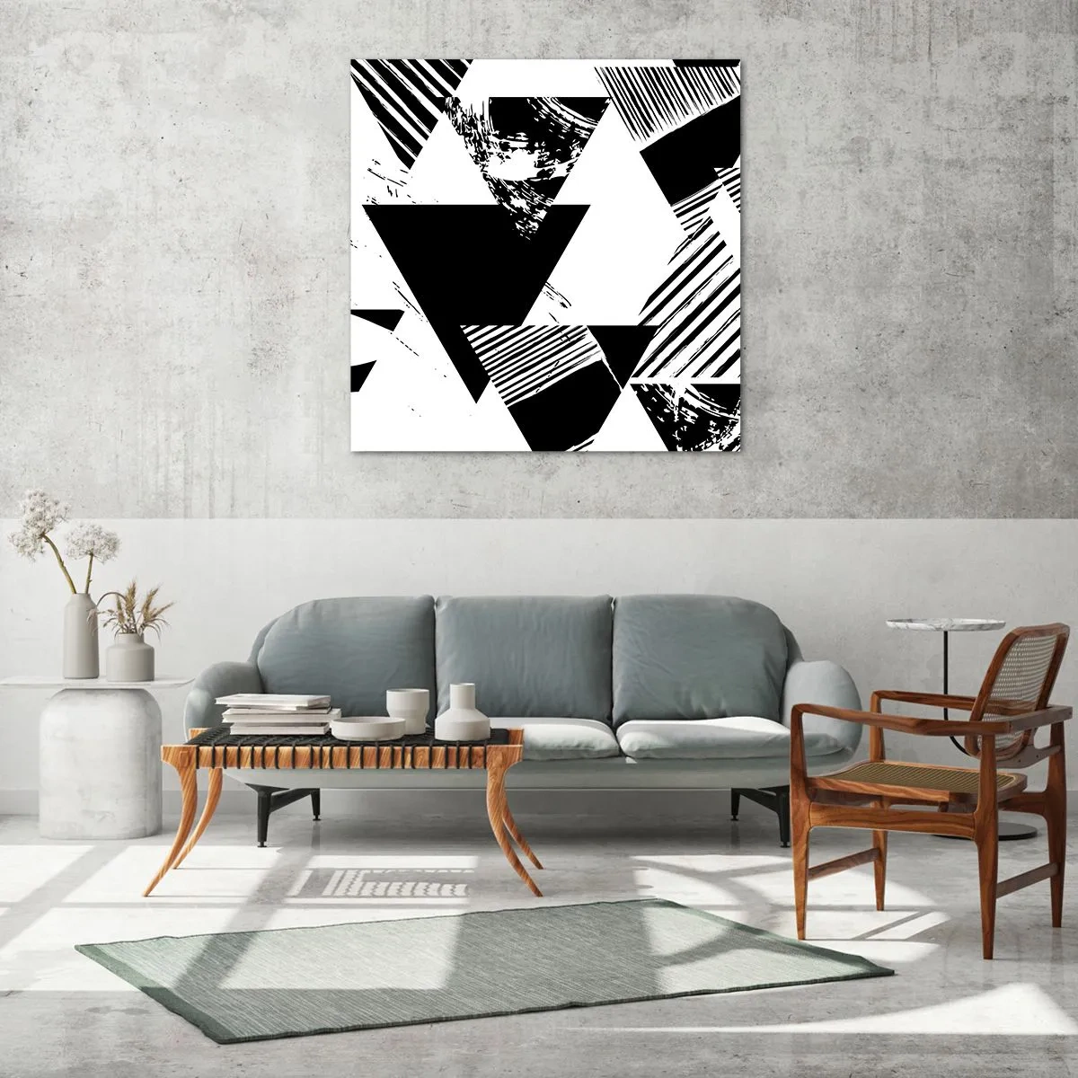 Tablou pe sticlă - Ploaie de triunghiuri - 70x70 cm