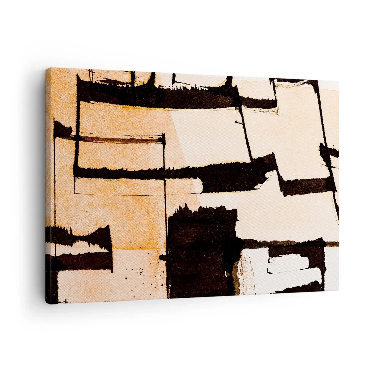 Tablou pe pânză Canvas - Modele geometrice în nuanțe de maro și bej - 70x50cm - Cu toate acestea, ordinea - Decorațiune modernă pentru perete pentru living și dormitor ARTTOR